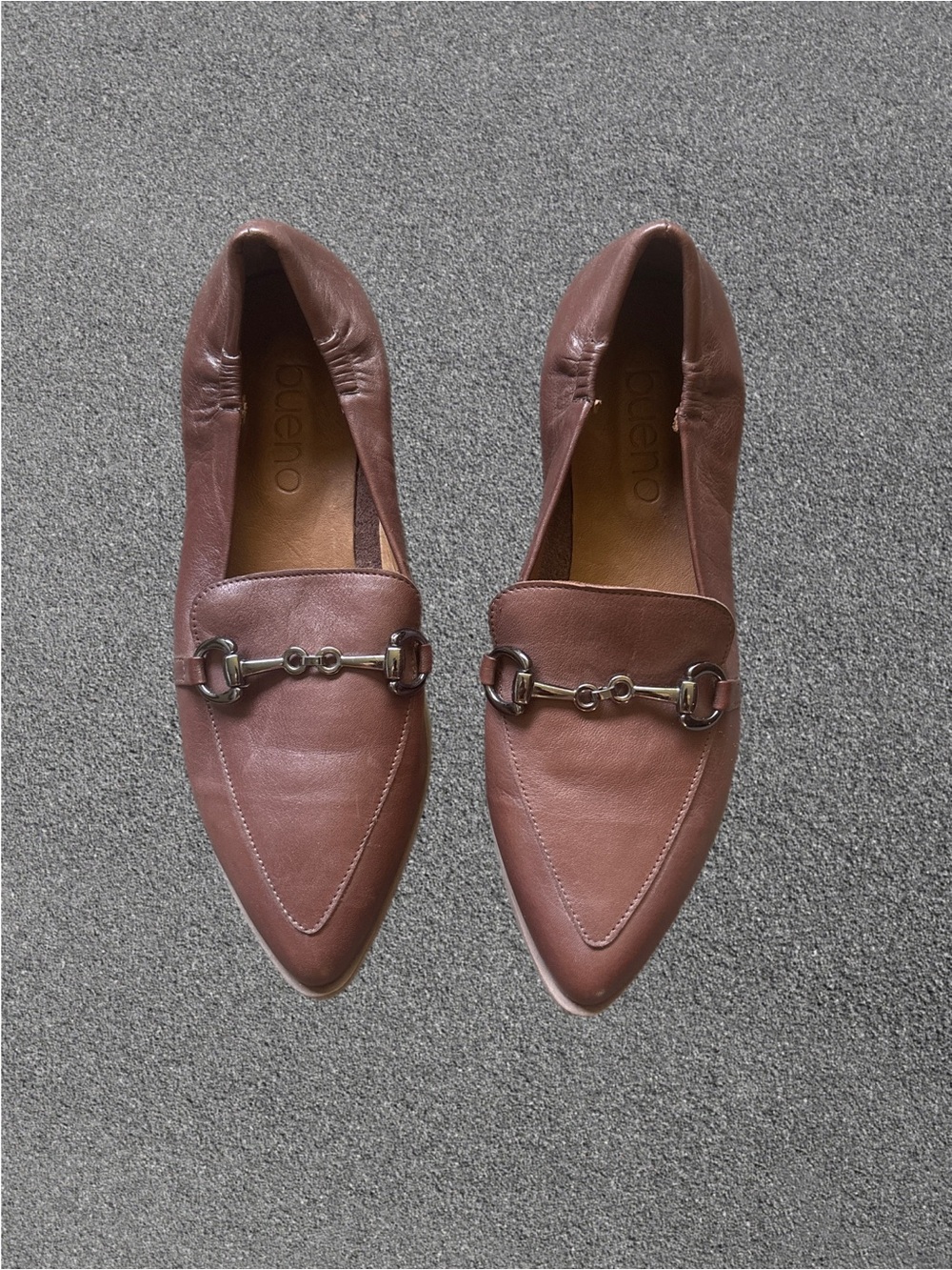 Bueno Bowie Brown Pointed-Toe Leather Loafers with Metal Bit Size 8.5 or 39 EU
